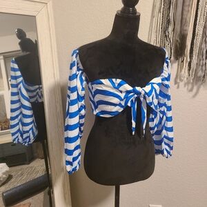 Blue and White Striped Party Top
